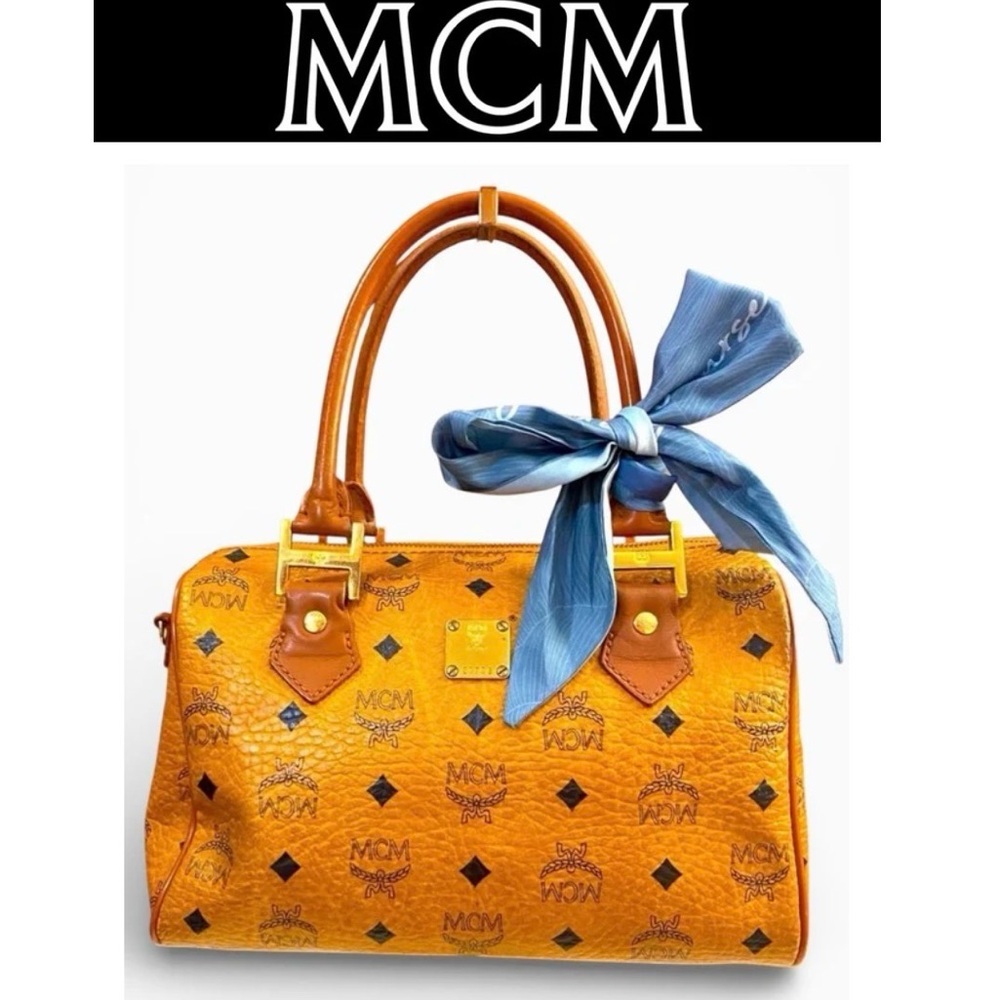 MCM Mini Boston Bag Visetos Brown, EUC